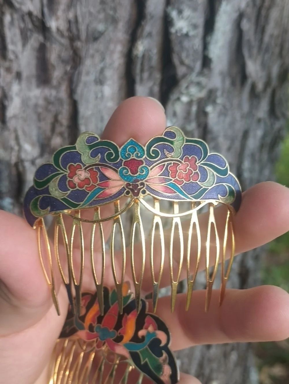 (2) Vintage Cloisonné Butterfly Hair Combs - Picture 5 of 5